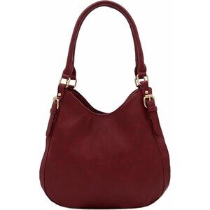 Women's Red Lightweight Top Handles Zipper Closure Leather Medium Hobo Bag